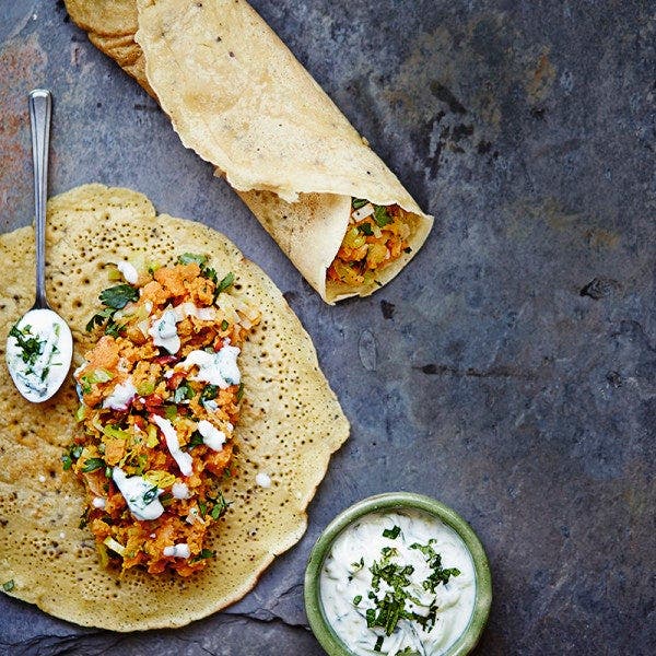 Crêpes de pois chiches fourrées à la patate douce