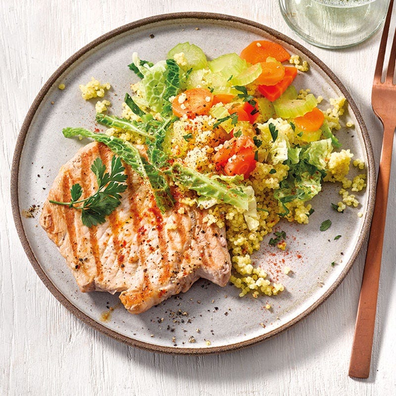 Minutensteaks mit Gemüsehirse