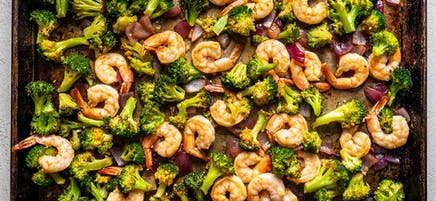 Sauté de crevettes et de brocoli au four