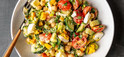 Mediterranean chickpea, egg, and herb salad