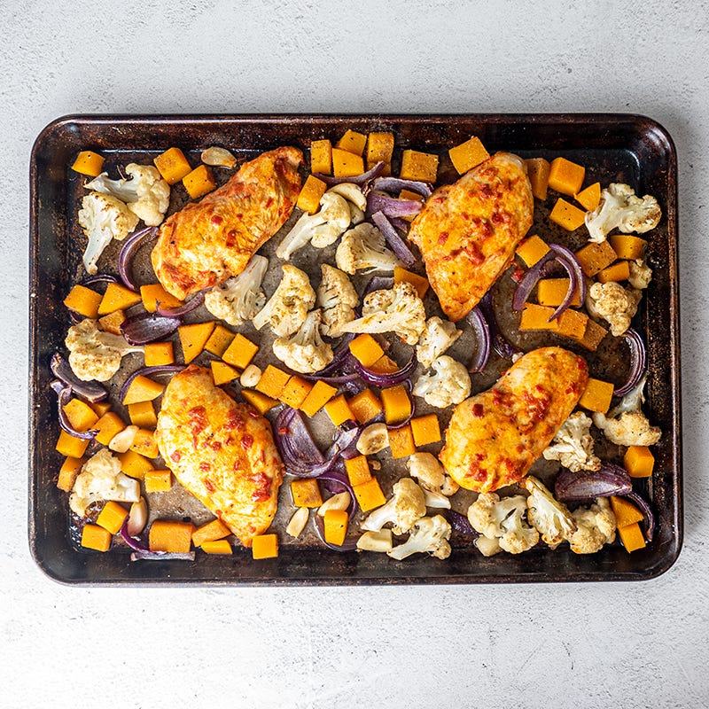 Photo of Harissa chicken and veggie sheet-pan dinner by WW