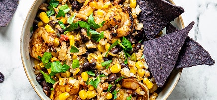 Tex-Mex cauliflower rice shrimp bowl