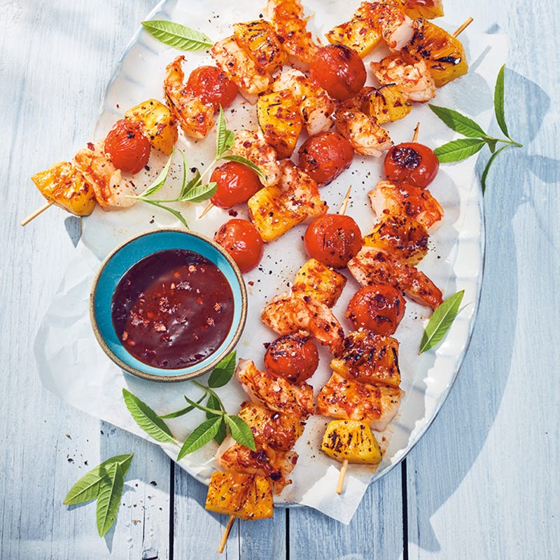 BBQ-Garnelen-Spieße mit Ananas
