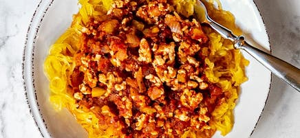 Spaghetti squash with turkey ragu