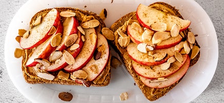 Peanut butter, apple, and almond toast