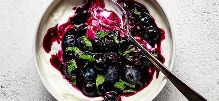 Yogurt bowl with blueberry compôte