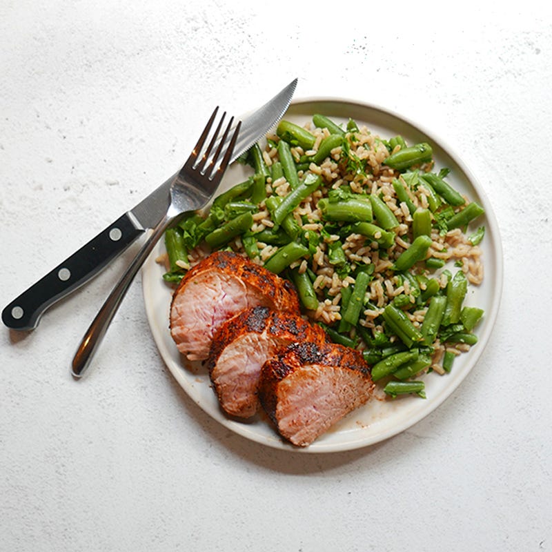 Photo of Spice-rubbed pork tenderloin with cilantro-lime veggie rice by WW