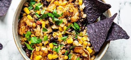 Bol de crevettes au riz de chou-fleur Tex-Mex