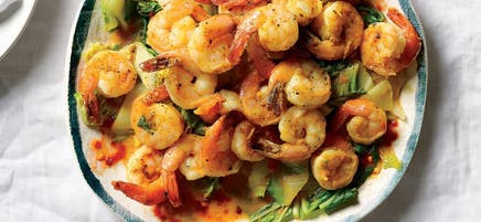 Crevettes au cari et chou nappa