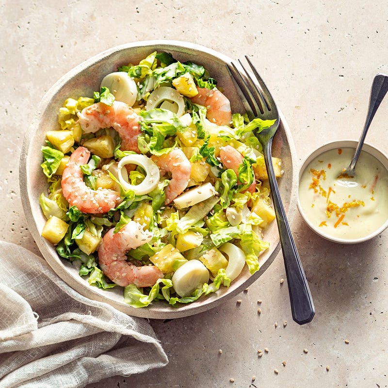 Foto van Frisse salade met scampi en sesam door WW