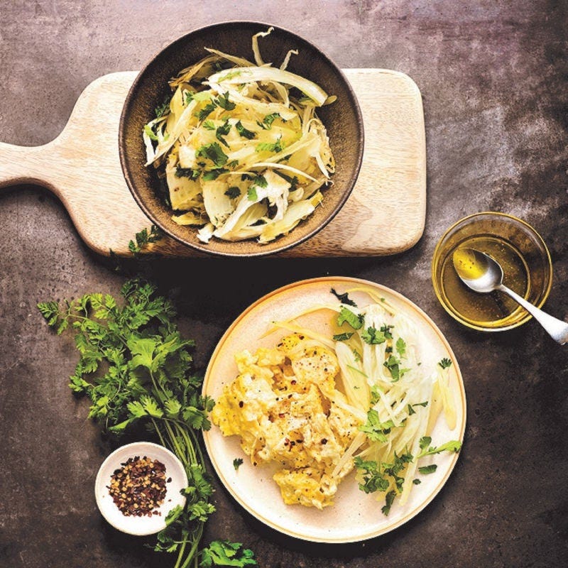 Brouillade à la concoillotte, salade de fenouil