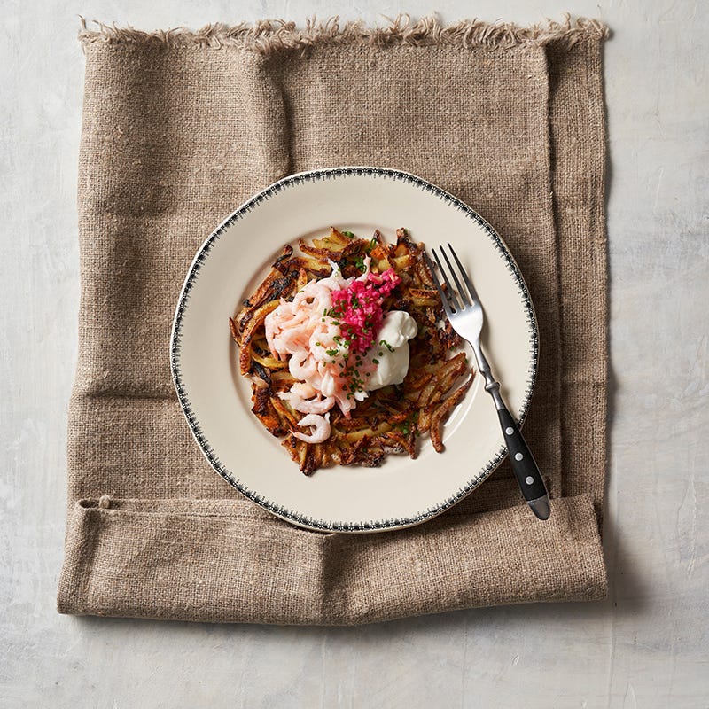 ViktVäktarna - Morot- och potatisrösti med räkor och picklad lök