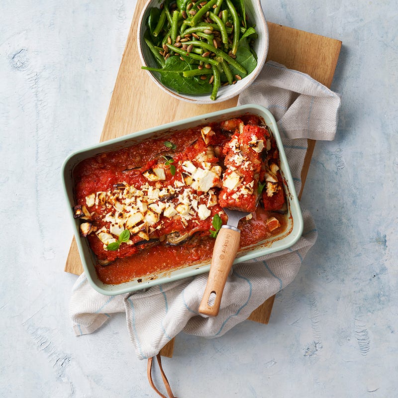 ViktVäktarna - Färsfyllda auberginerullar i tomatsås