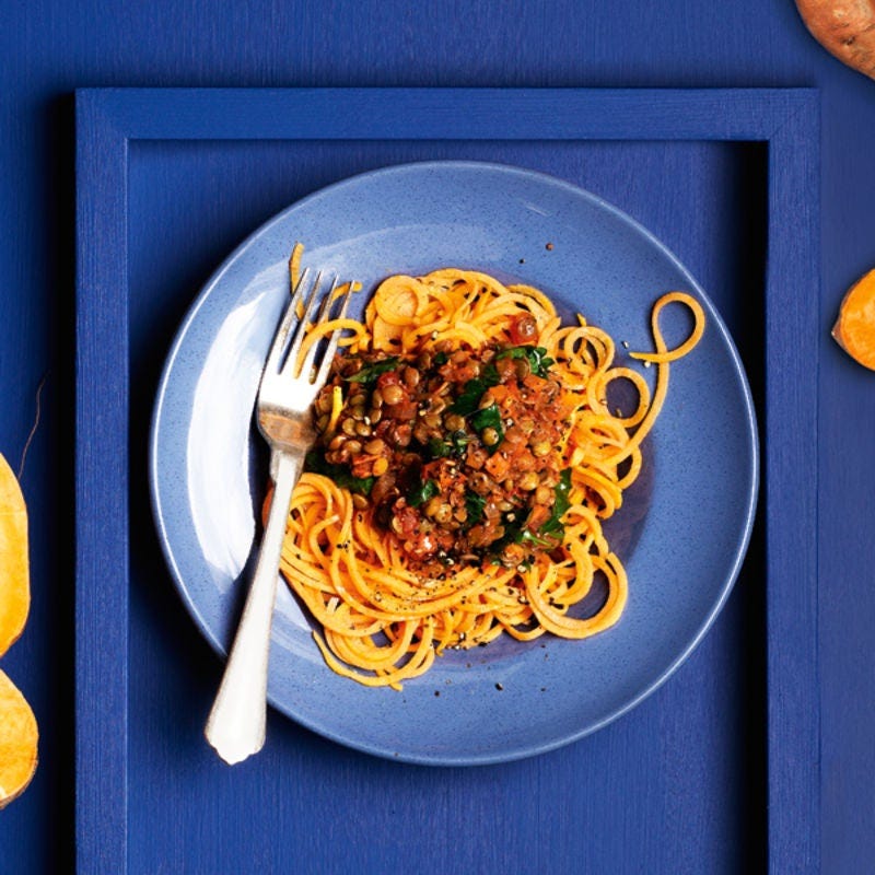 Bolognaise de lentilles et spaghettis de patate douce