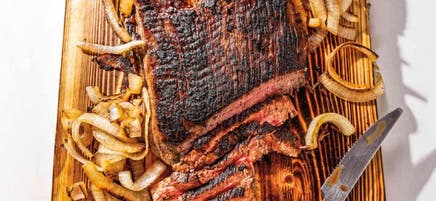 BBQ flank steak with onions