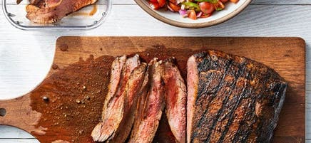 Flank steak with tomato & onion salad