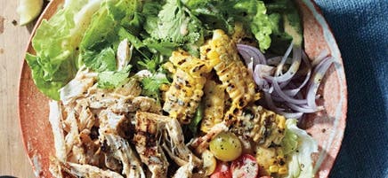 Grilled chicken and corn salad with yogurt-lime dressing
