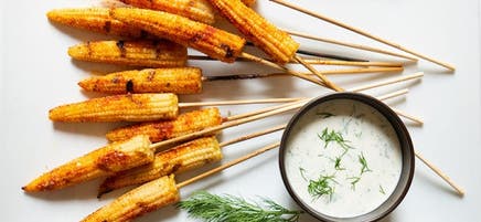 Grilled baby corn with dill ranch
