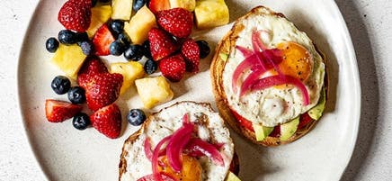 Open-faced egg & avocado bagel sandwich