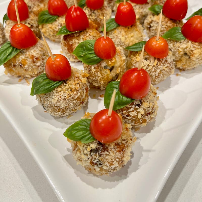 crispy mozzarella stuffed meatballs