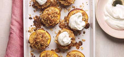 Baked peaches with almond-crisp topping