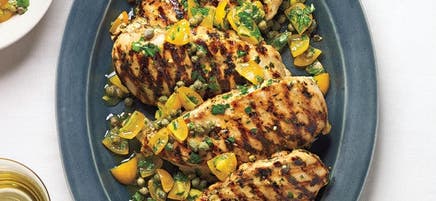 Grilled chicken with tomato-anchovy sauce