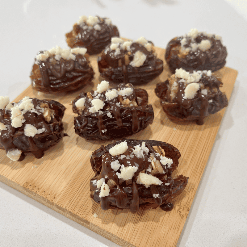 chocolate macadamia and cranberry stuffed dates