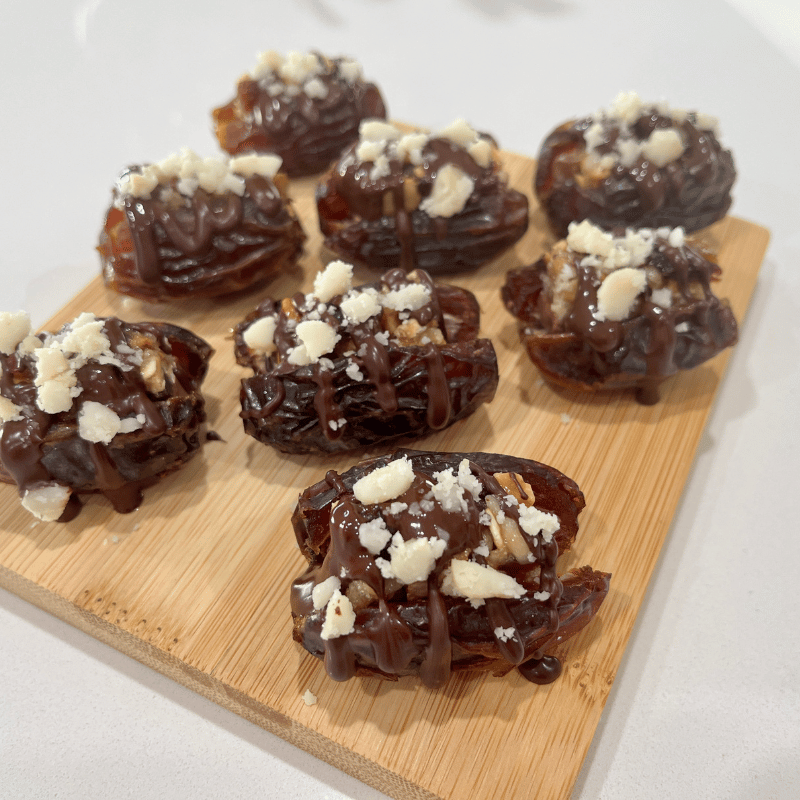 chocolate macadamia and cranberry stuffed dates