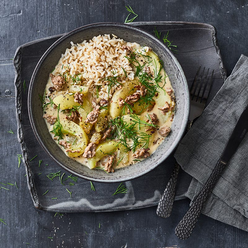 Schmorgurken mit Reis