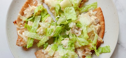 Chicken Caesar flatbread pizza