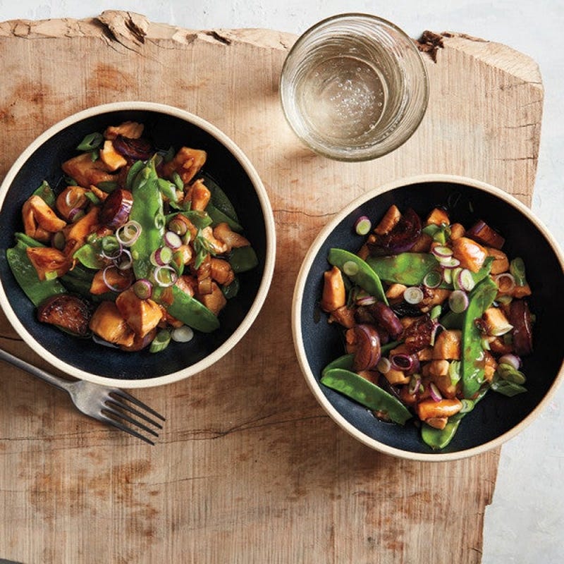 Photo of Chicken and eggplant stir-fry with snow peas by WW