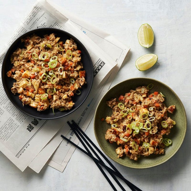 Riz sauté aux champignons et halloumi