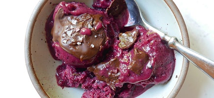 Cherry-berry sorbet with chocolate crunch