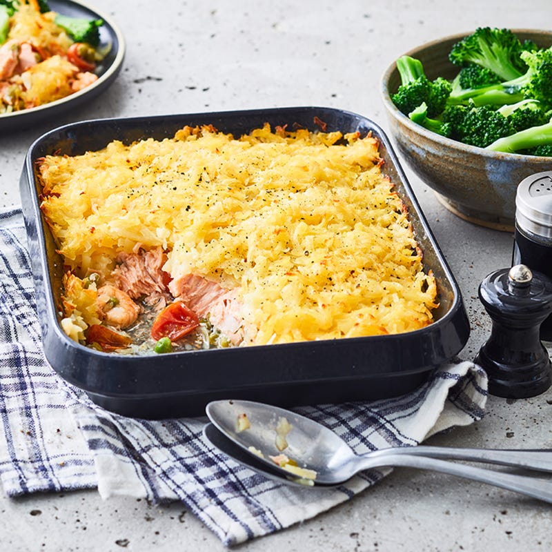 Kartoffel-Lachs-Pie mit Garnelen