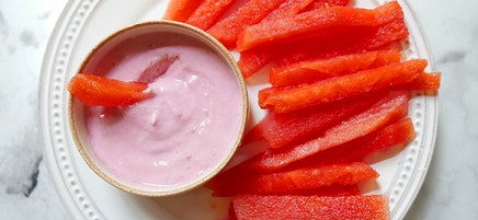 Watermelon fries with protein dip