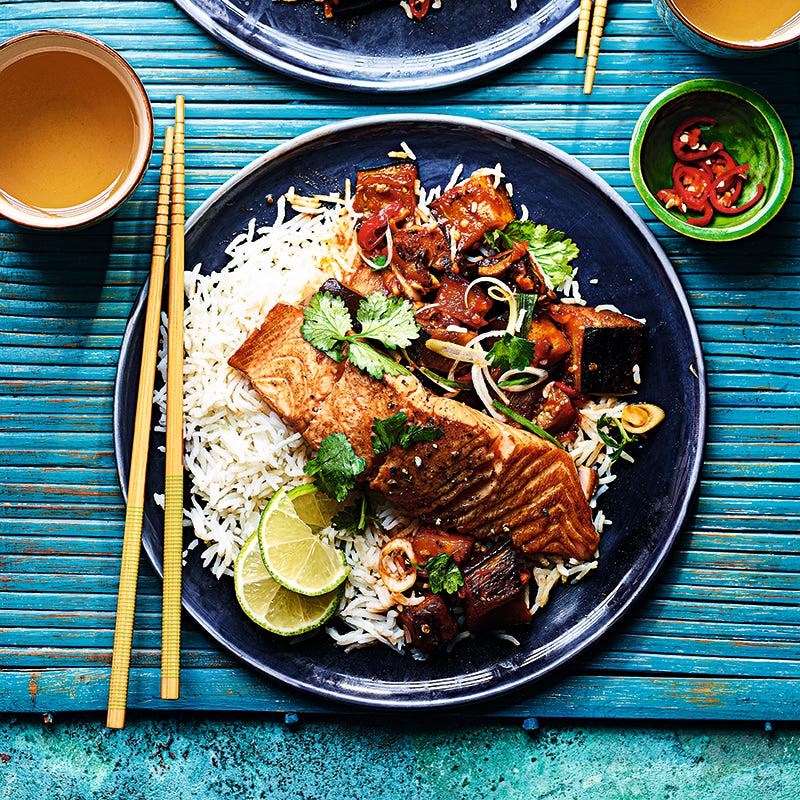 ViktVäktarna - Sojamarinerad lax med sötsur aubergine