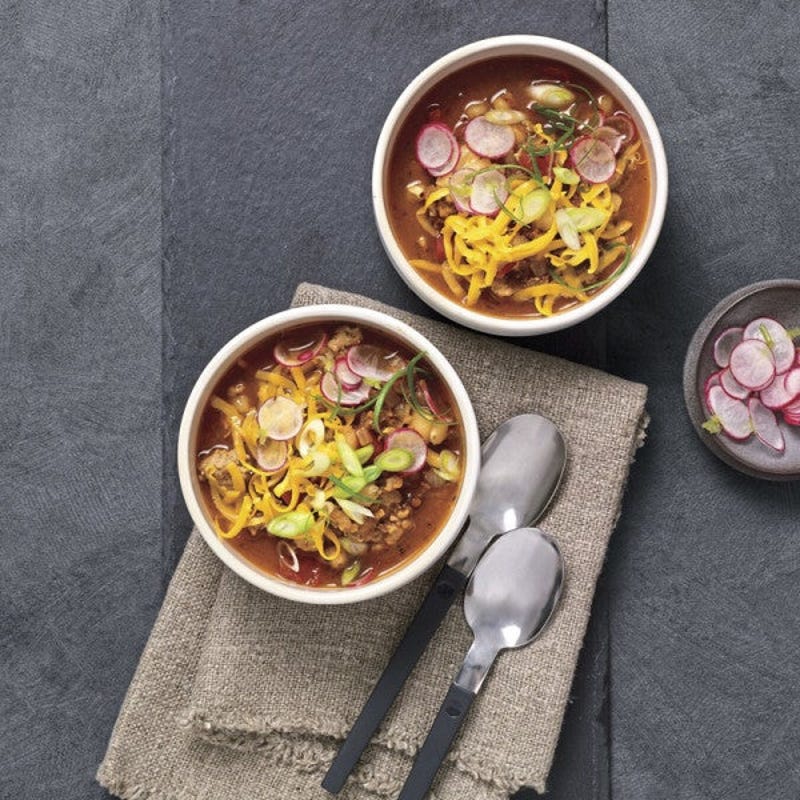 Photo of Turkey posole with radish-scallion topping by WW