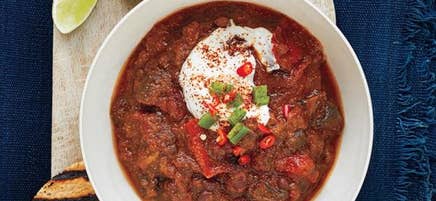 Slow cooker mushroom and aubergine chilli