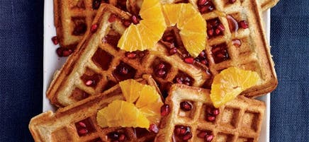 Buttermilk waffles with oranges & pomegranate