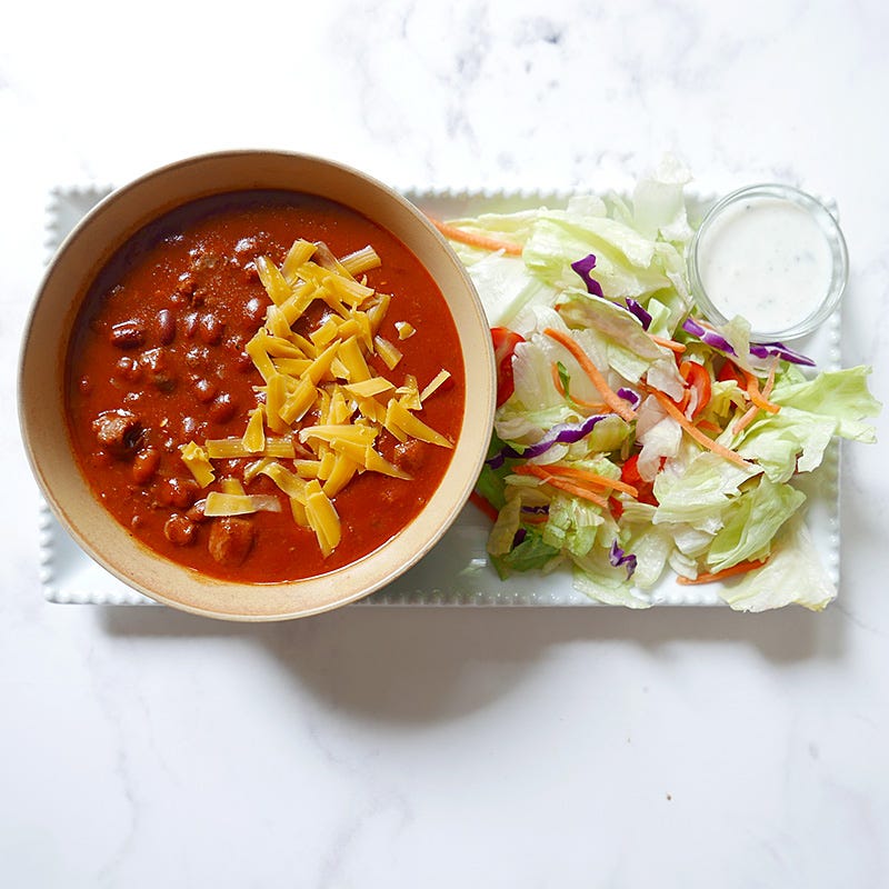 Photo of Turkey chili with a side salad by WW