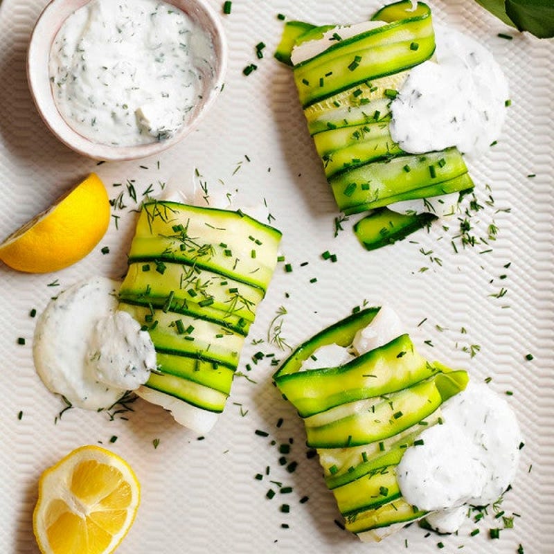 Photo of Zucchini-wrapped fish with lemon-herb sauce by WW