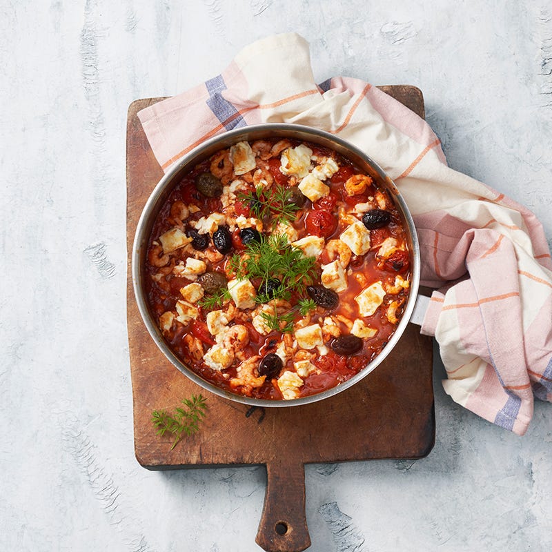 ViktVäktarna - Tomatgryta med räkor, oliver och feta