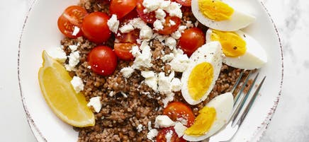 Quinoa, lentil, and egg bowl