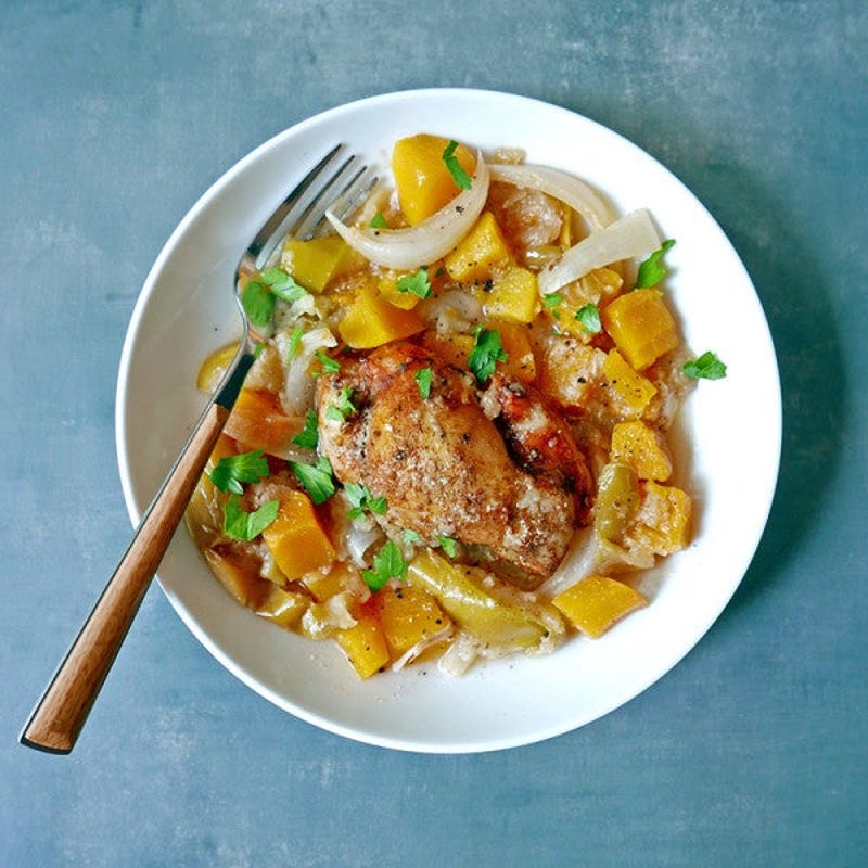 Photo de Poulet à la mijoteuse avec courge musquée et pommes par WW