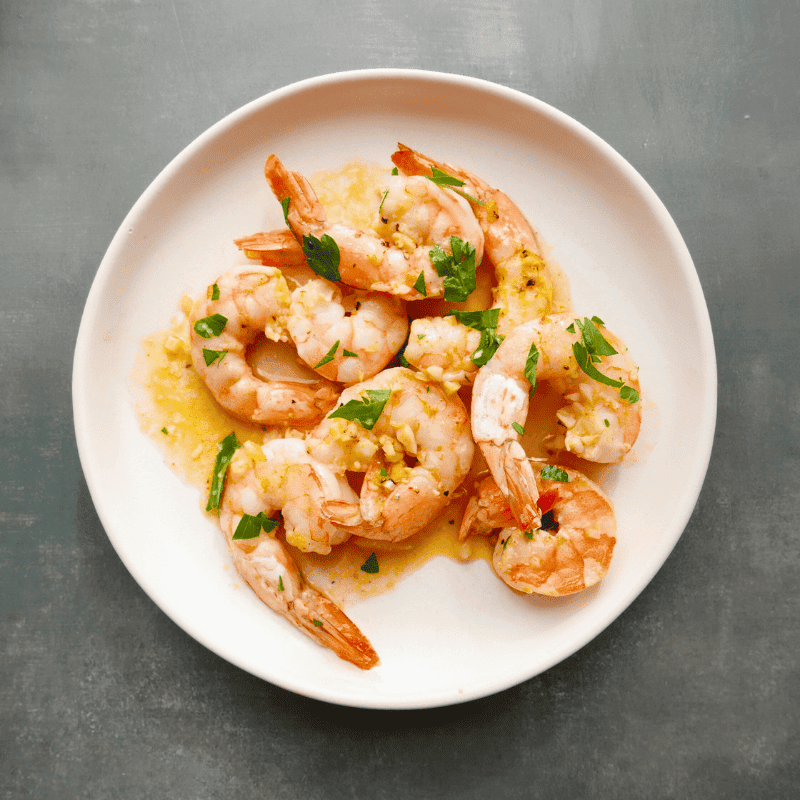 Baked prawns in lemony garlic sauce