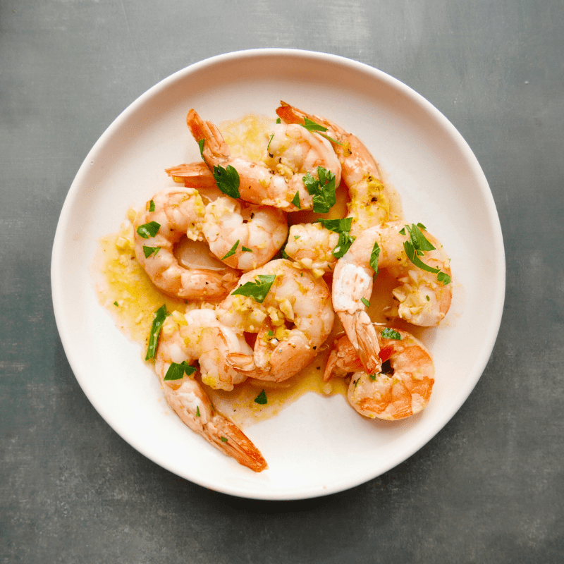 Baked prawns in lemony garlic sauce