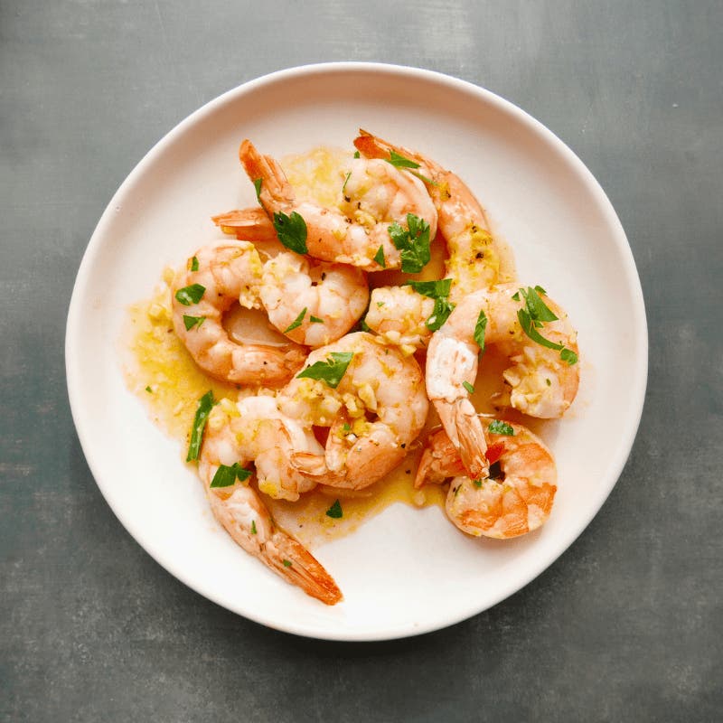 Baked prawns in lemony garlic sauce