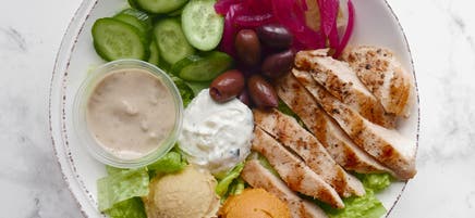 Mediterranean chicken and hummus bowl