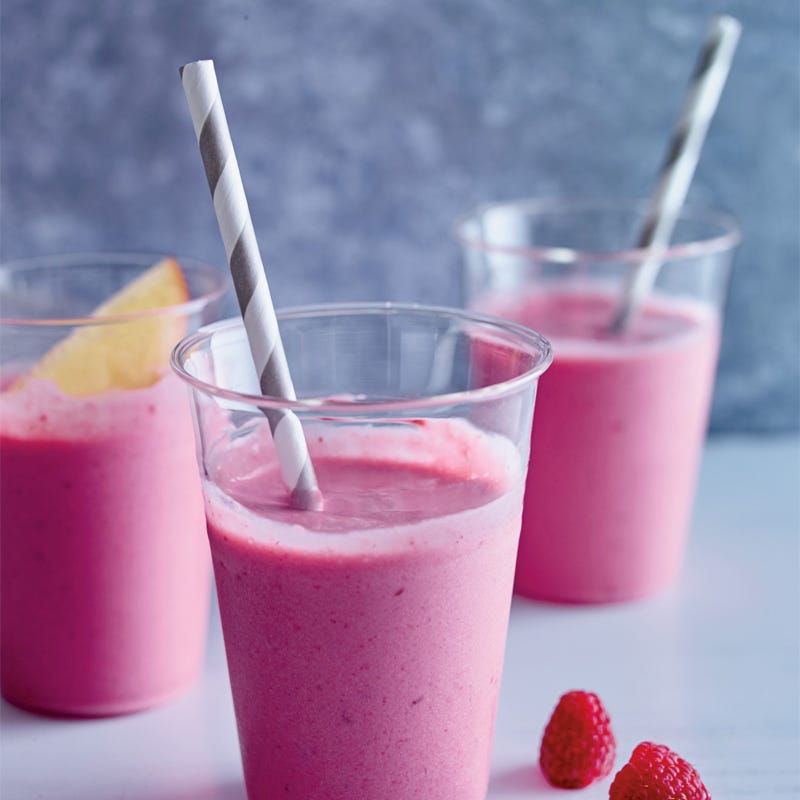 Photo of Greek yogurt raspberry-peach smoothies by WW