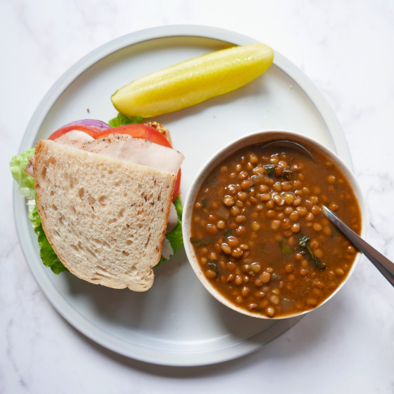 Photo of Lentil soup & half a turkey sandwich by WW